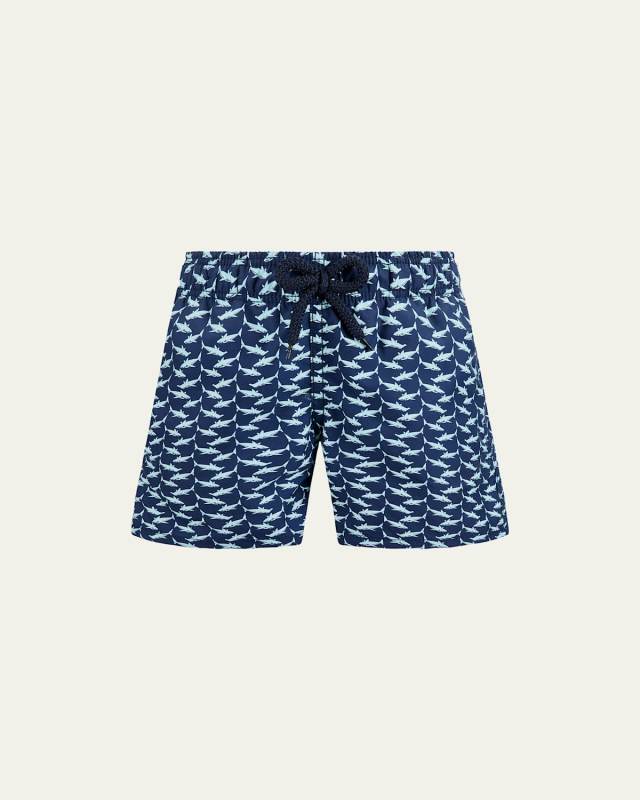 Boy's Jim Shark-Print Swim Shorts, Size 2-12
